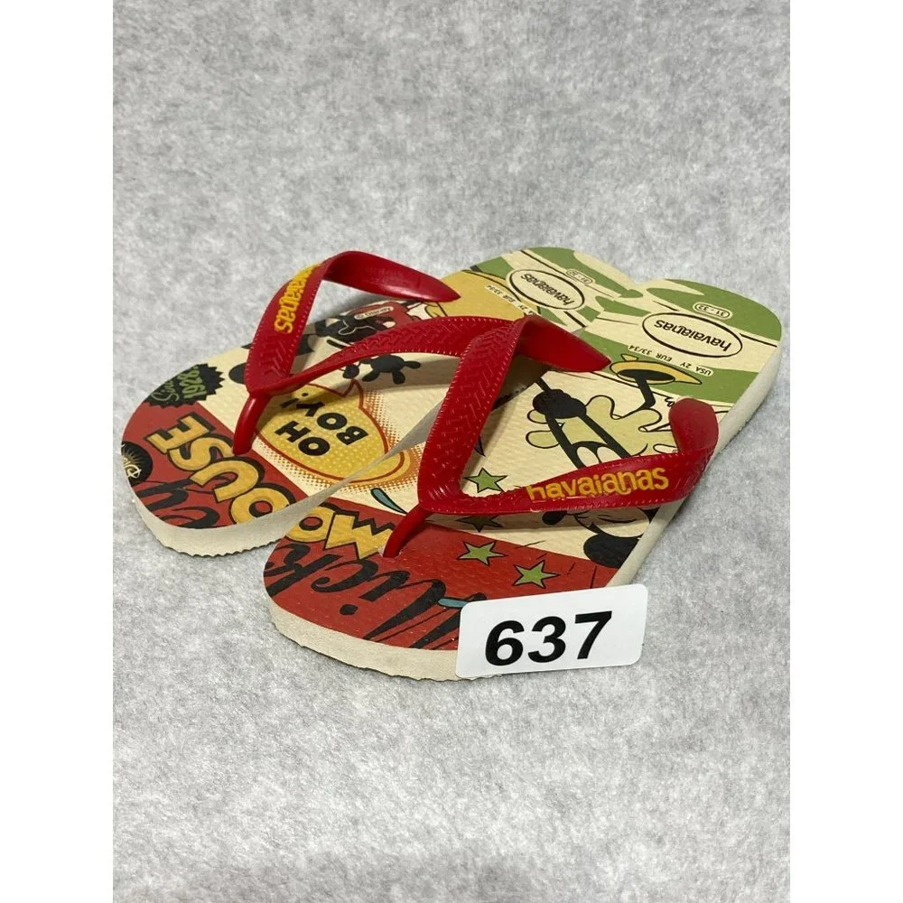 Havaianas Flip Flops Disney Mickey Mouse Minnie Youth Size 2Y Sandals Red Green